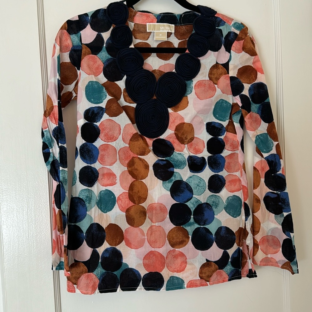 Michael Kors Watercolor Polka Dot Tunic w/Embroidery